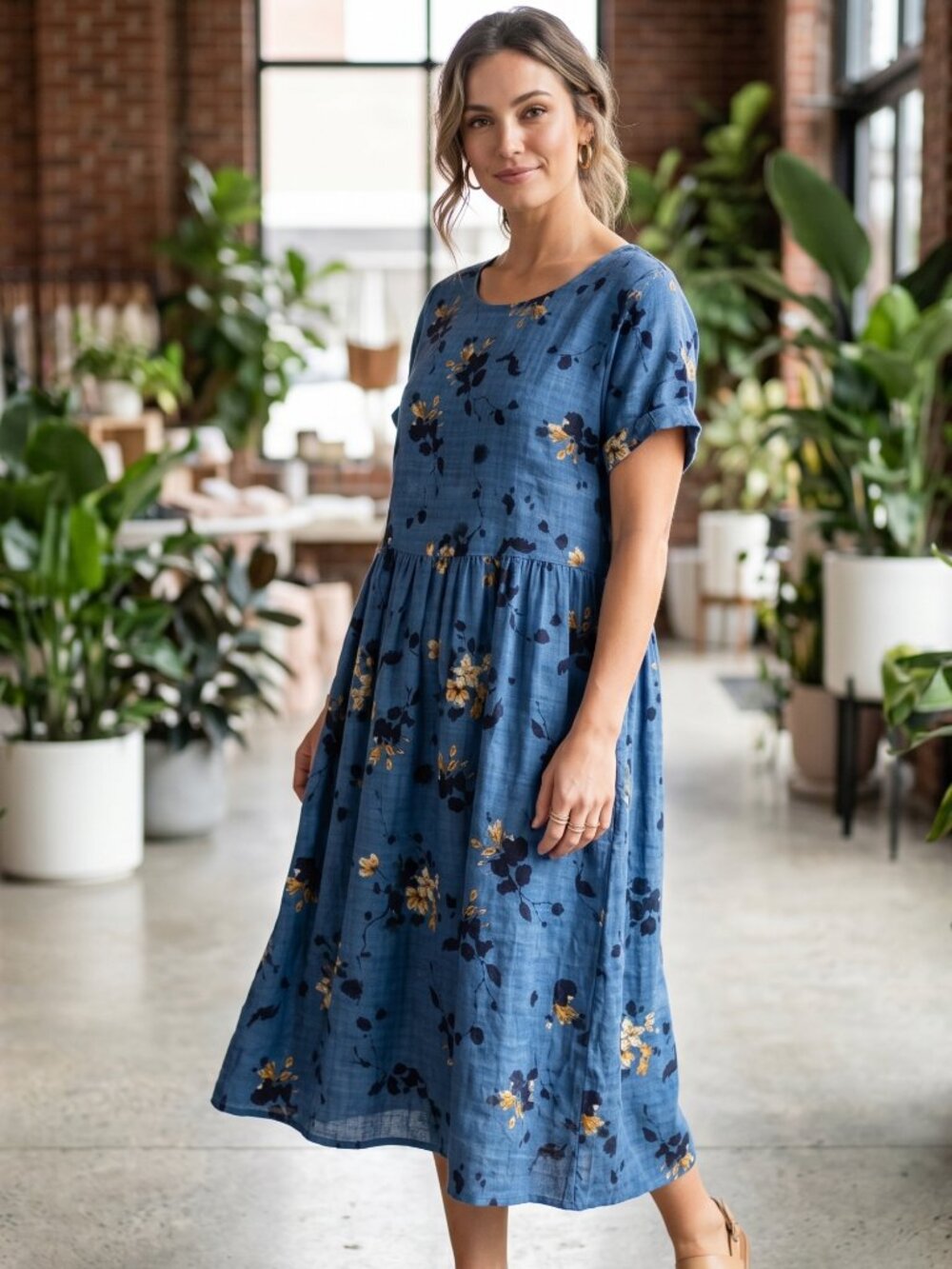 NWT | YESNO Blue Floral Babydoll Dress | Short Sleeve | Pockets | Size 2XL